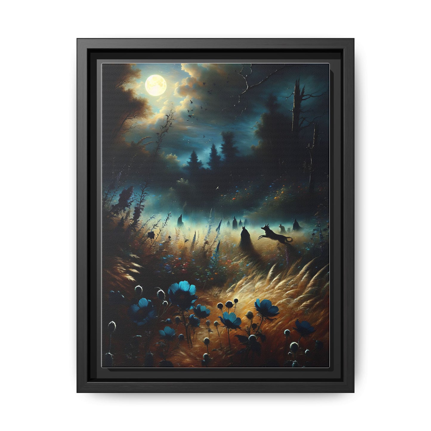 Moonlit Meadow Magic - Framed Canvas Wall Art