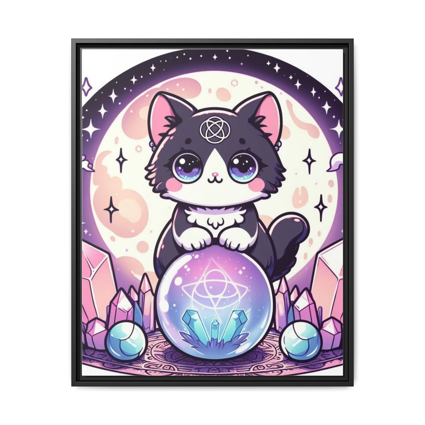 Kawaii Witches Cat - Gothic Framed Matte Canvas Print