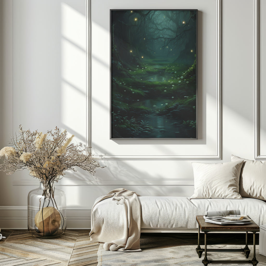 Fireflies and Flowers - Gothic Framed Matte Canvas Print