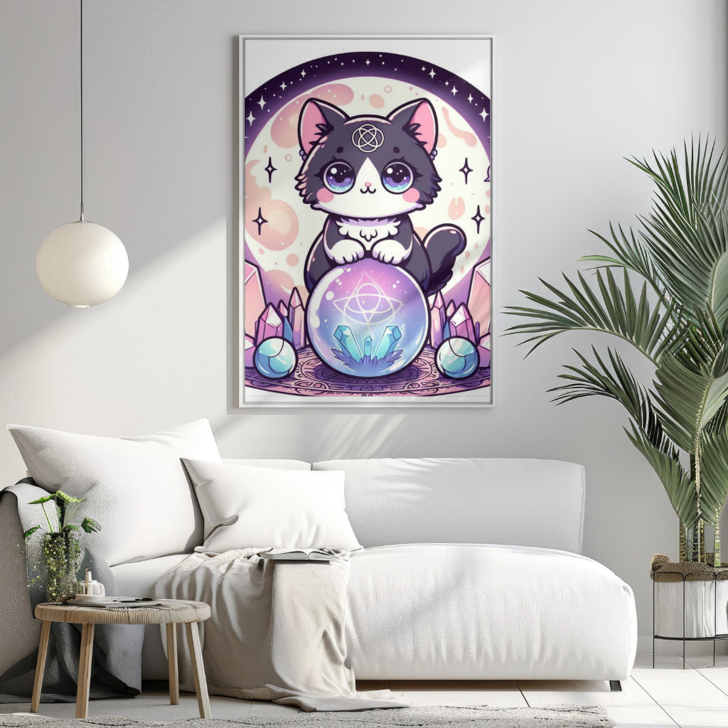 Kawaii Witches Cat - Gothic Framed Matte Canvas Print