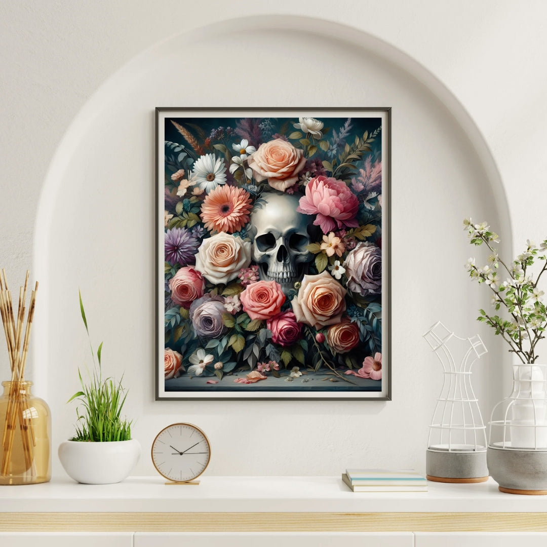 Bones & Blooms - Framed Matte Canvas Print