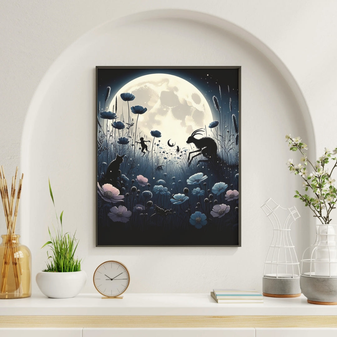 Moonlit Meadow - Gothic Framed Matte Canvas Print