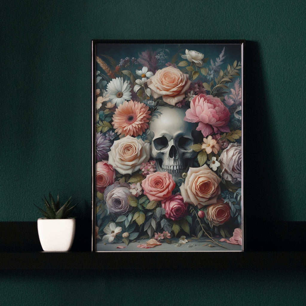 Bones & Blooms - Framed Matte Canvas Print