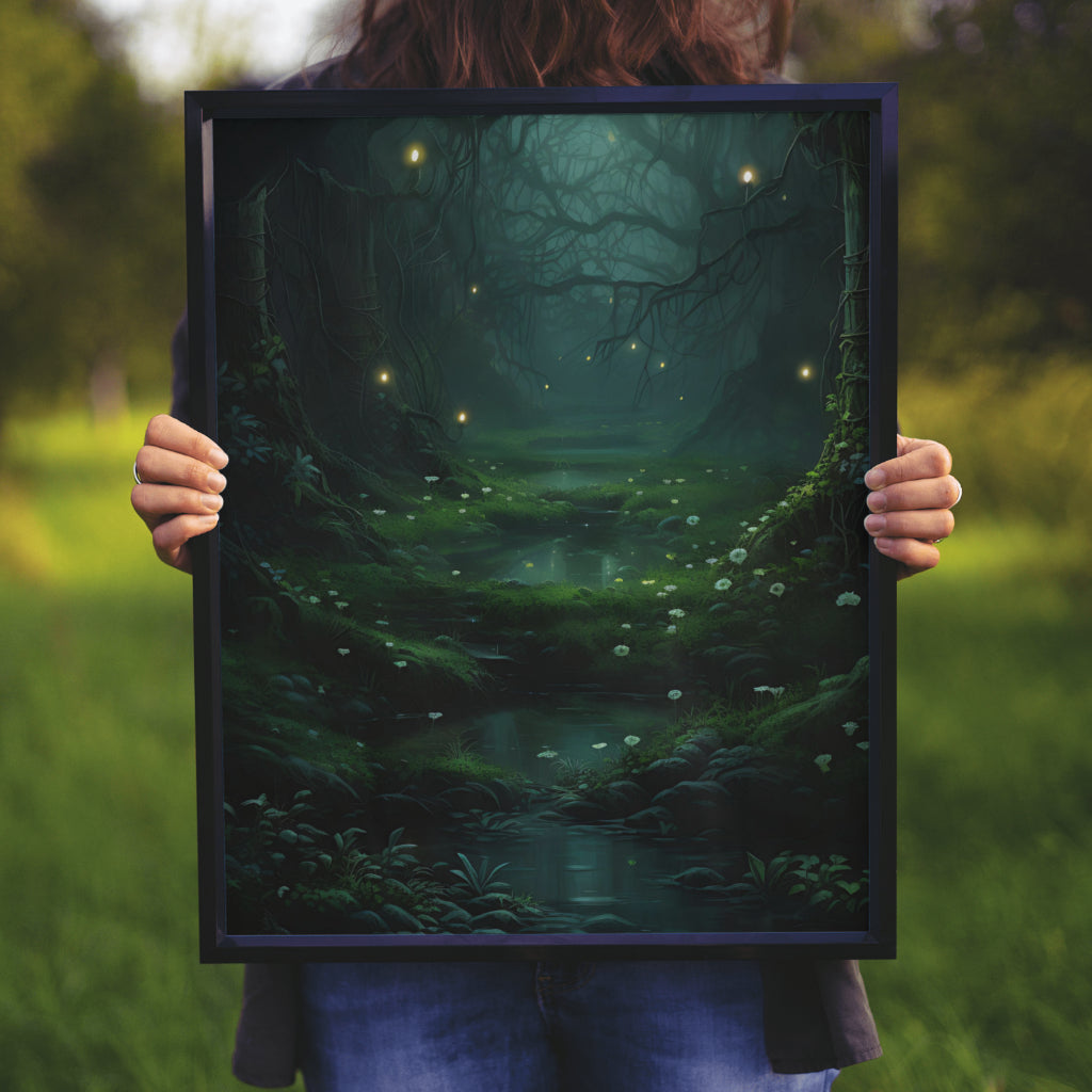 Fireflies and Flowers - Gothic Framed Matte Canvas Print