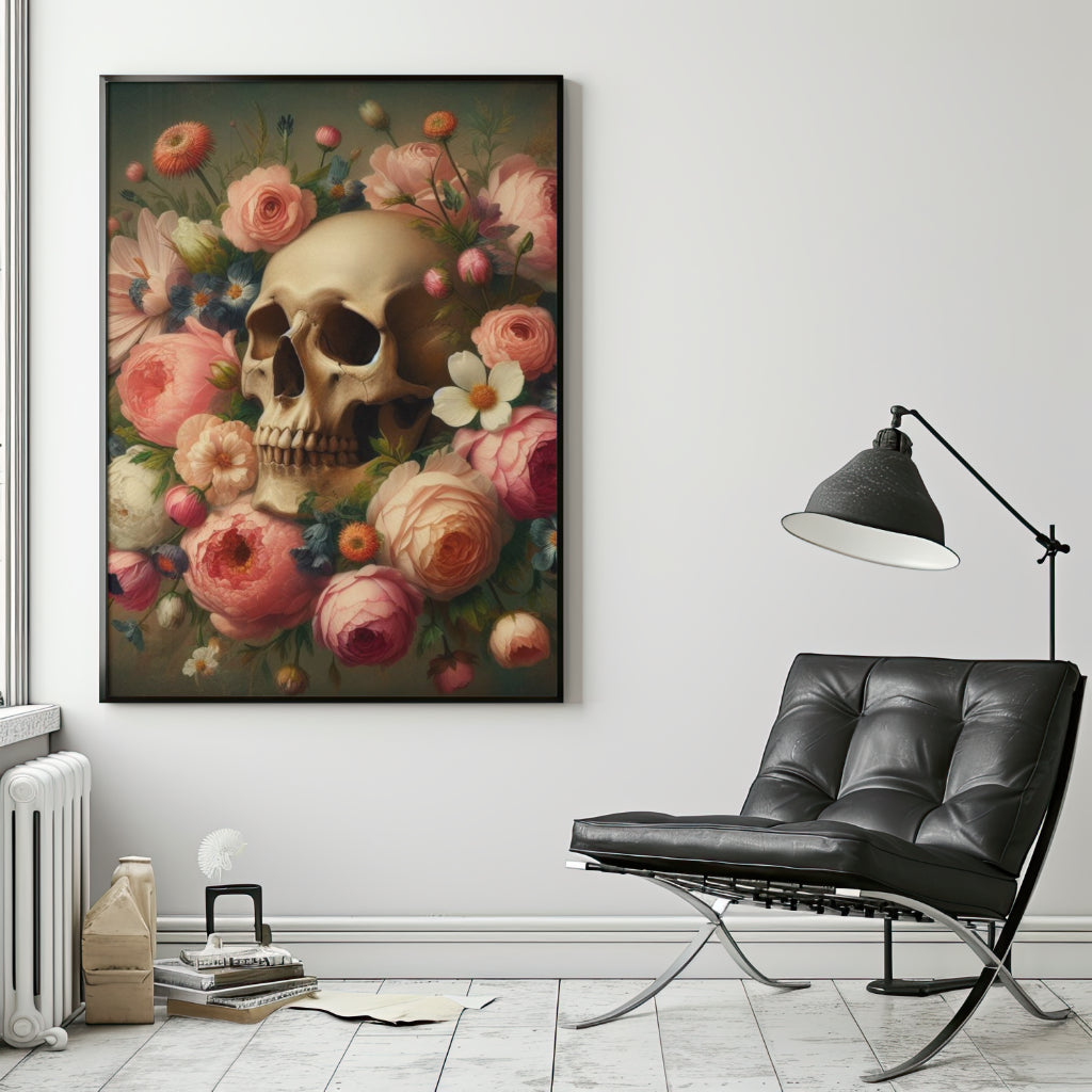 Death in Bloom - Gothic Framed Matte Canvas Print