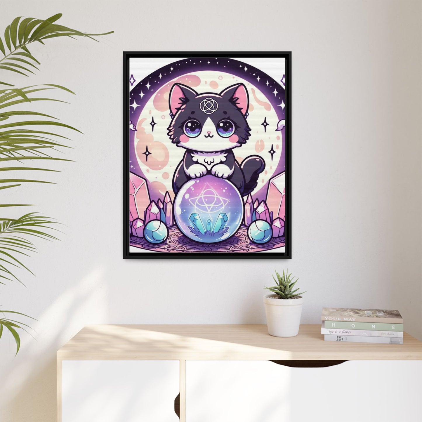 Kawaii Witches Cat - Gothic Framed Matte Canvas Print