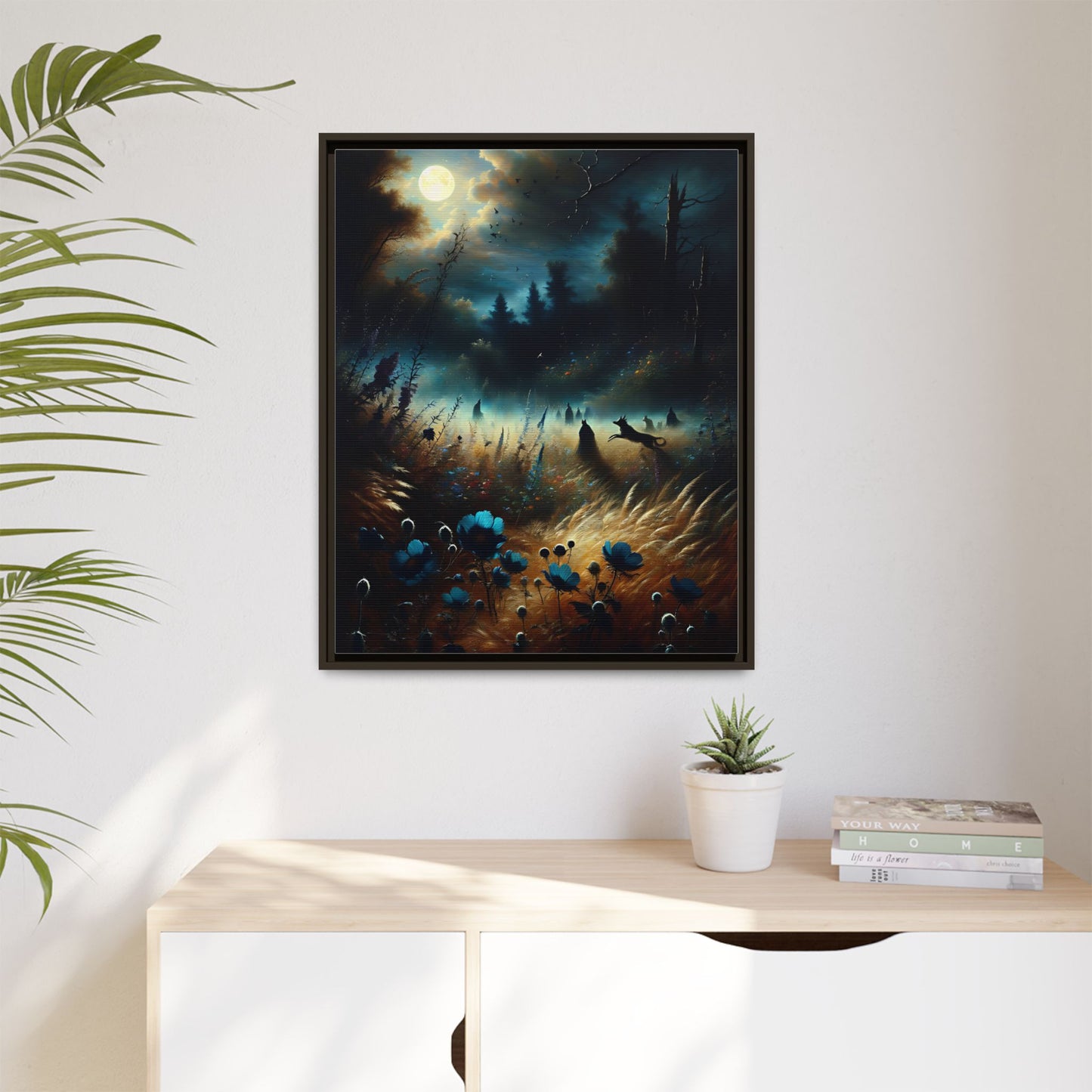 Moonlit Meadow Magic - Framed Canvas Wall Art