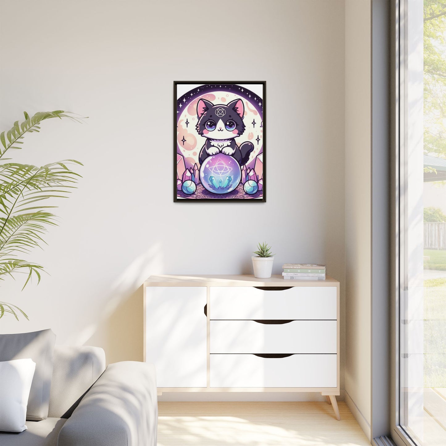 Kawaii Witches Cat - Gothic Framed Matte Canvas Print