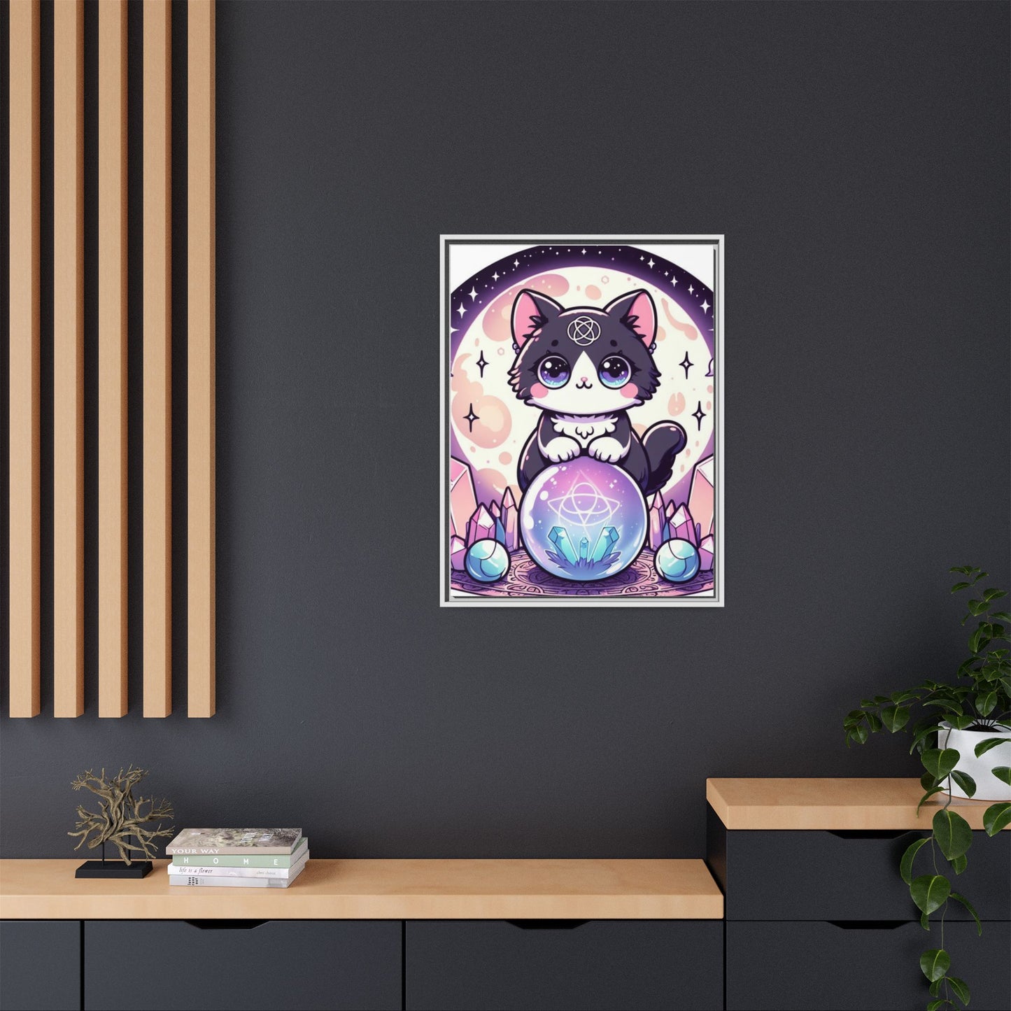 Kawaii Witches Cat - Gothic Framed Matte Canvas Print