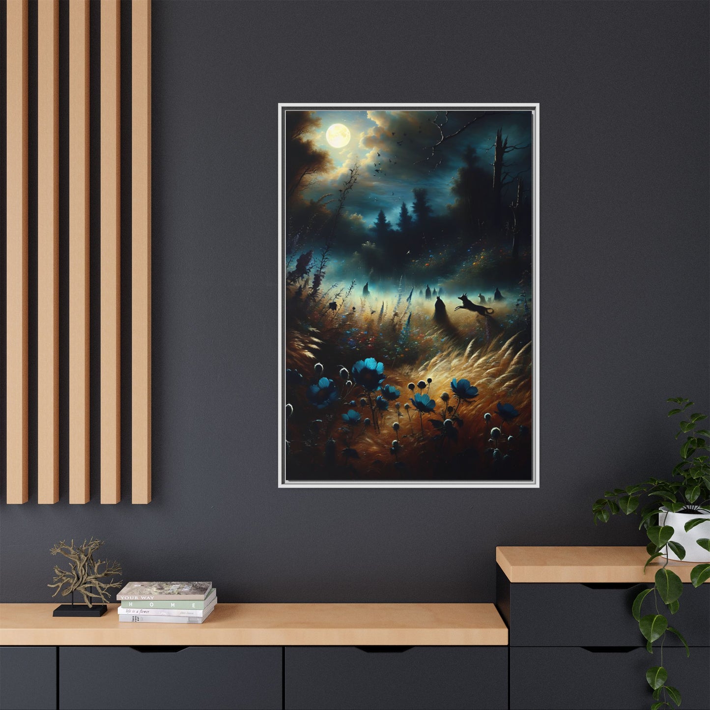 Moonlit Meadow Magic - Framed Canvas Wall Art