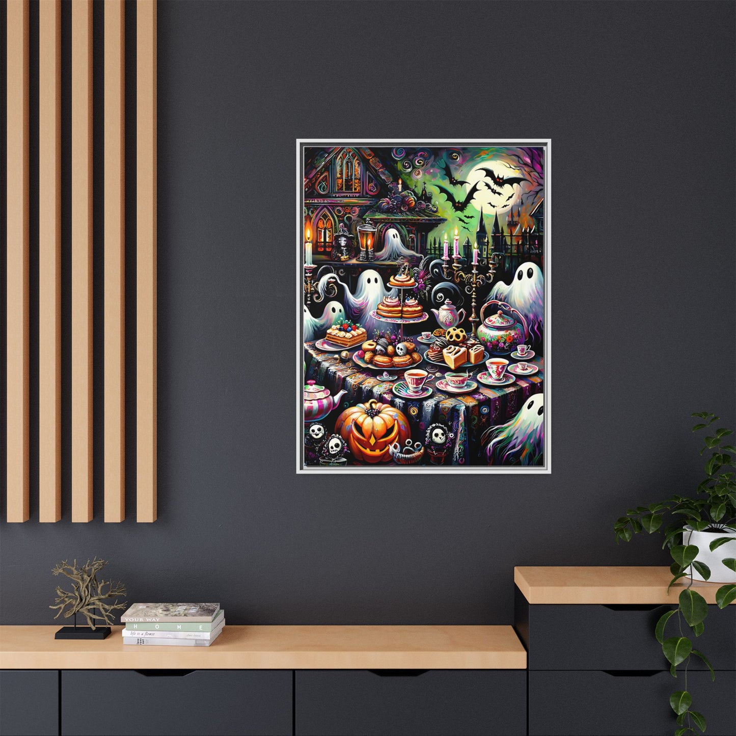 Haunted Tea Party - Gothic Framed Matte Canvas Print