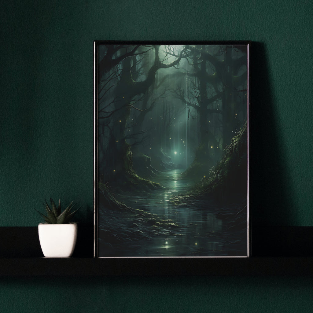Forest River - Gothic Framed Matte Canvas Print