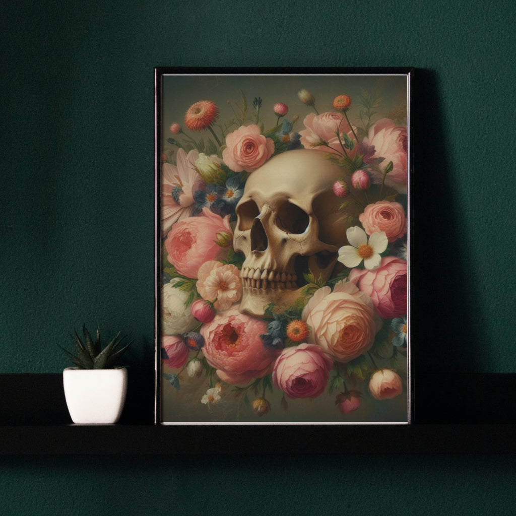 Death in Bloom - Gothic Framed Matte Canvas Print