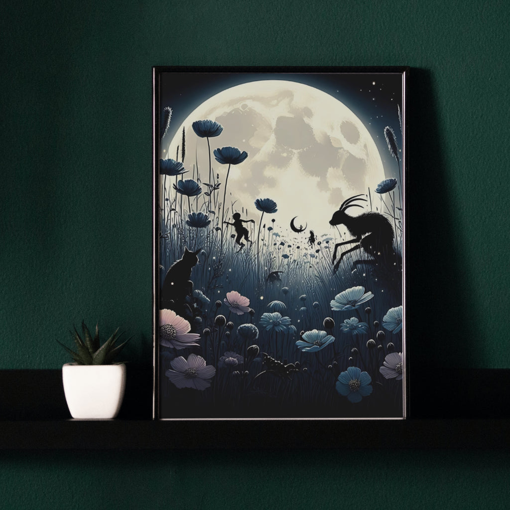 Moonlit Meadow - Gothic Framed Matte Canvas Print