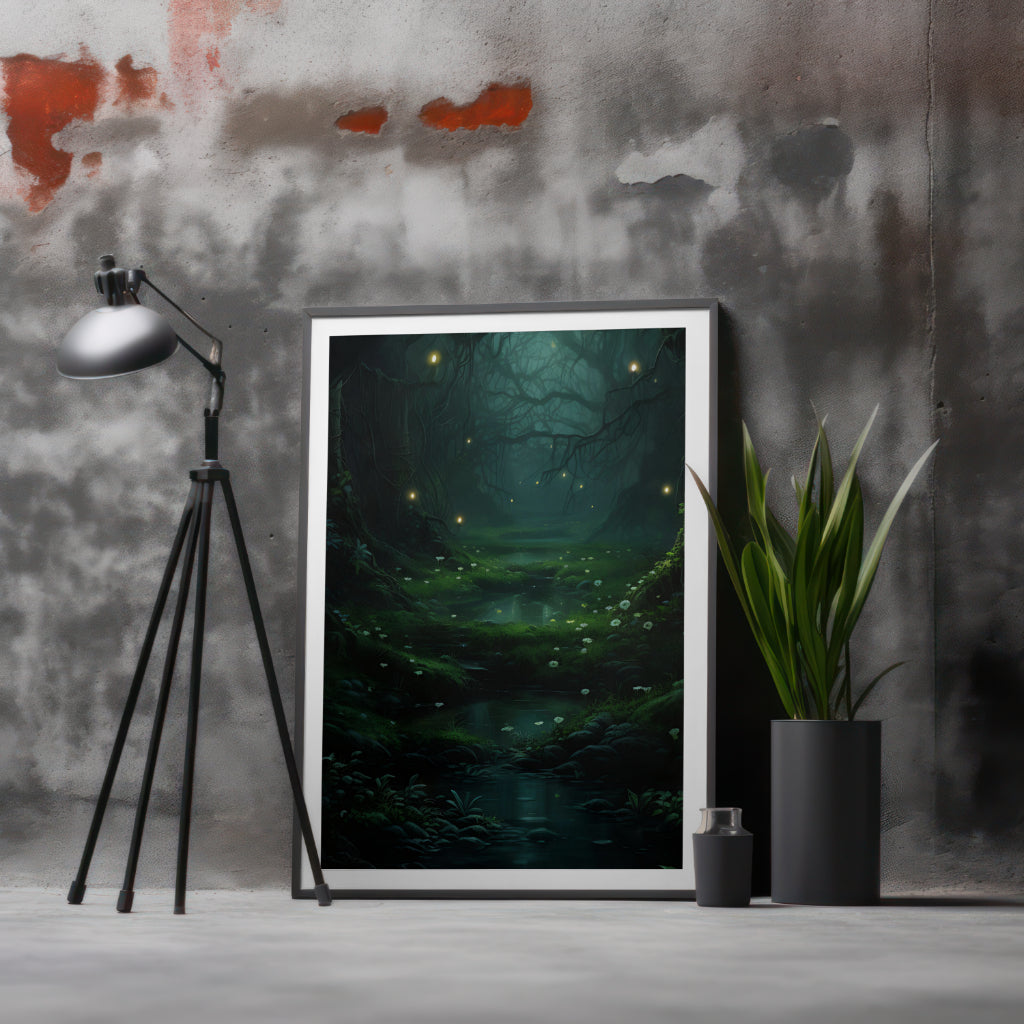 Fireflies and Flowers - Gothic Framed Matte Canvas Print