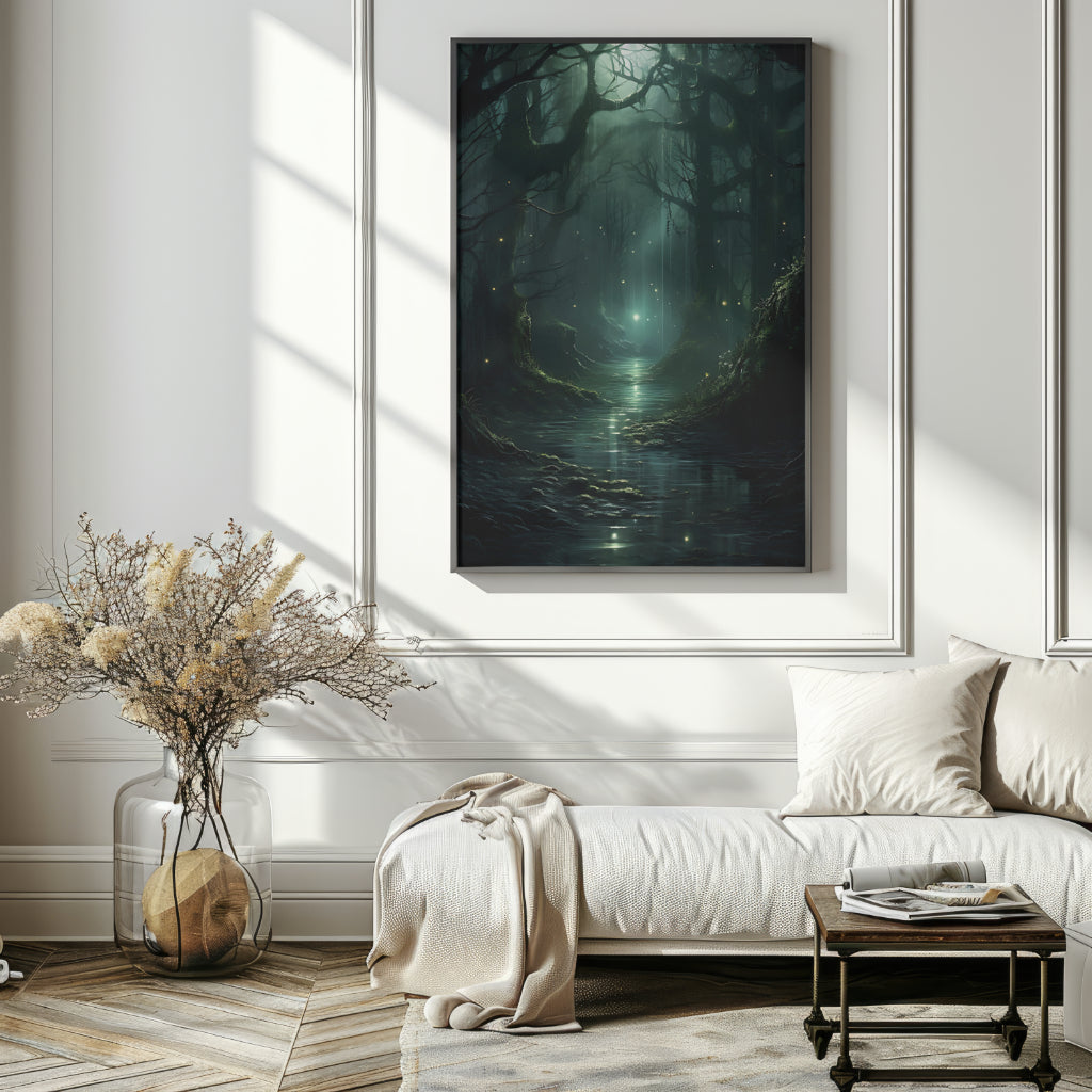 Forest River - Gothic Framed Matte Canvas Print