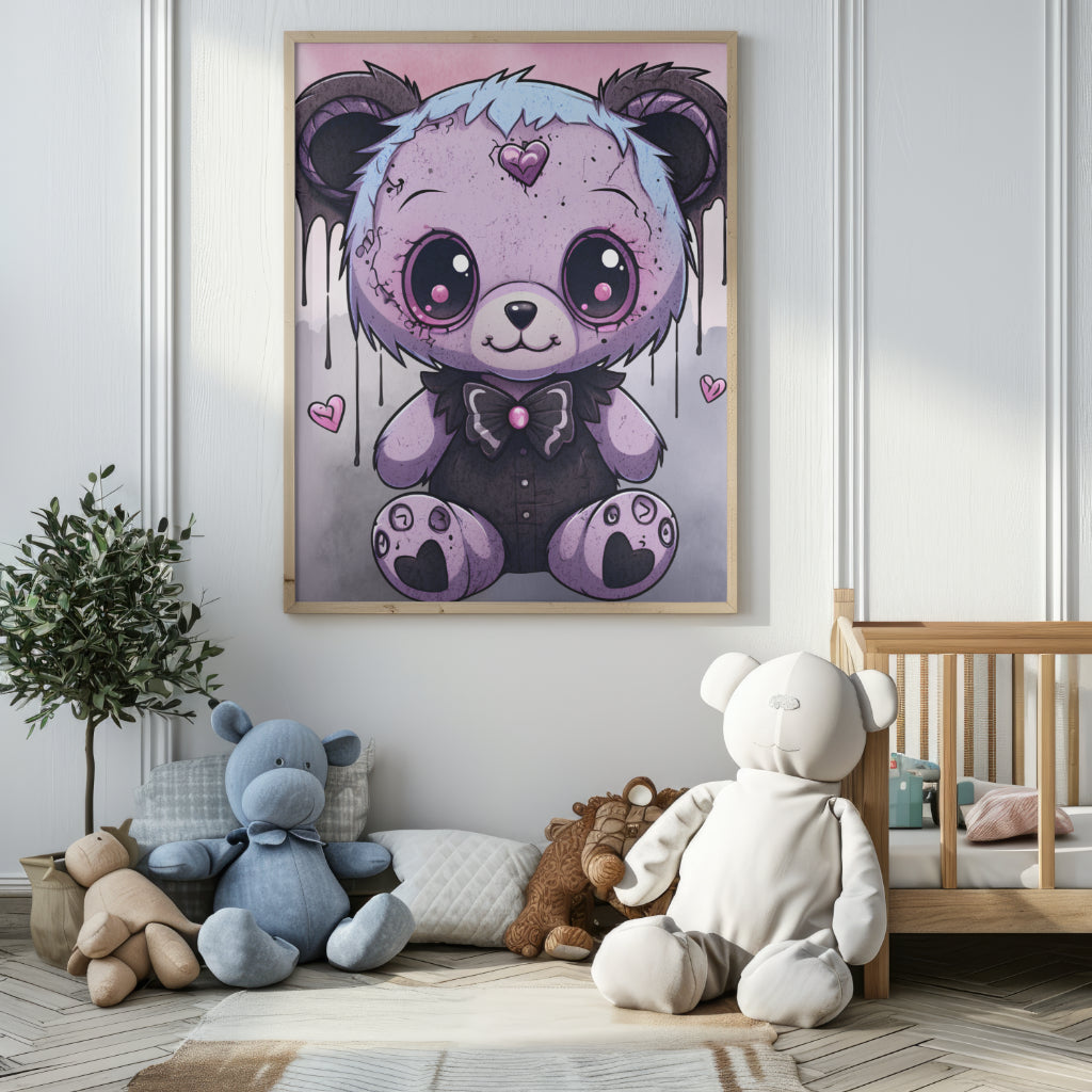 Ethereal Heart Teddy - Gothic Framed Matte Canvas Print