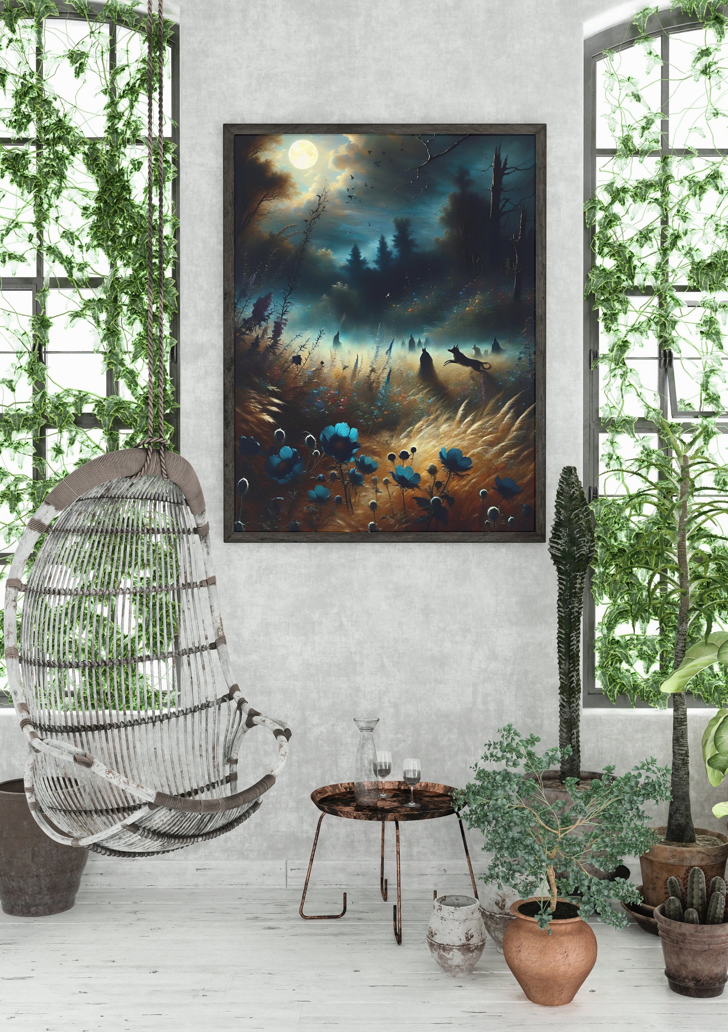 Moonlit Meadow Magic - Framed Canvas Wall Art