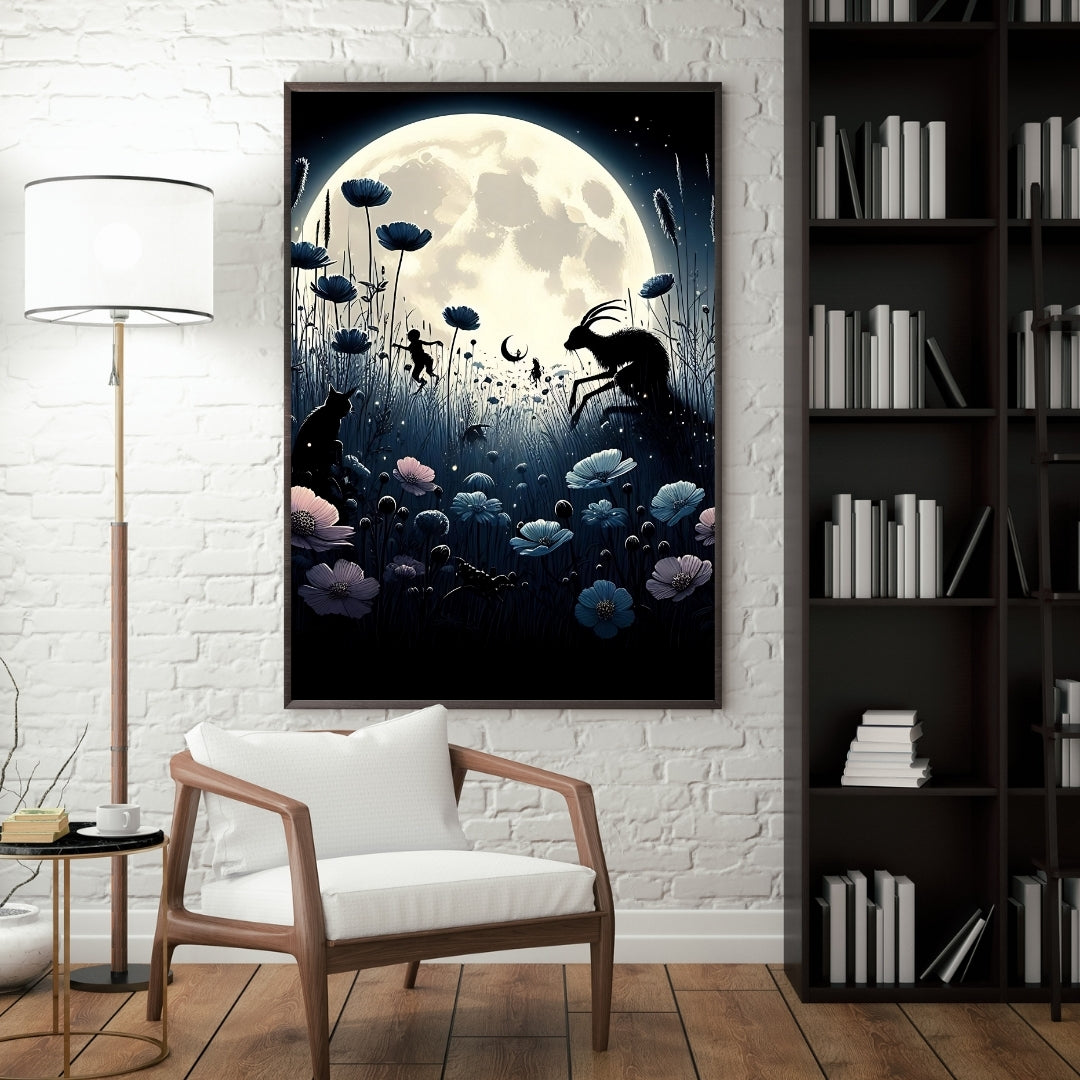 Moonlit Meadow - Gothic Framed Matte Canvas Print