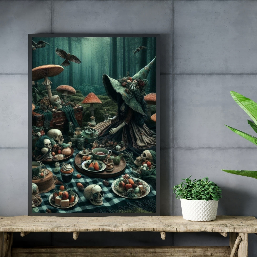 Witch's Woodland Feast - Framed Matte Canvas Print
