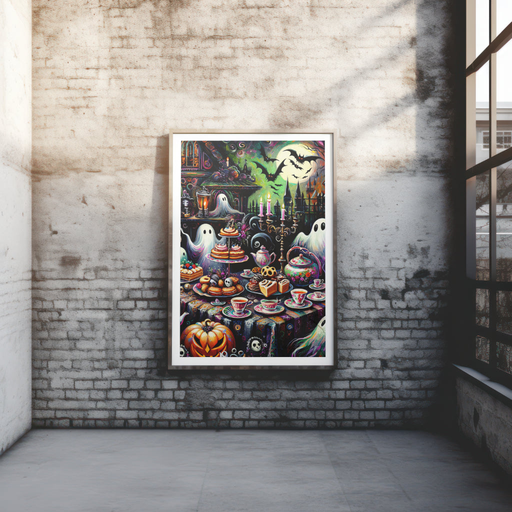 Haunted Tea Party - Gothic Framed Matte Canvas Print