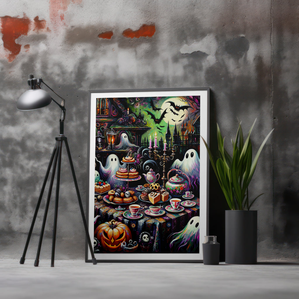 Haunted Tea Party - Gothic Framed Matte Canvas Print