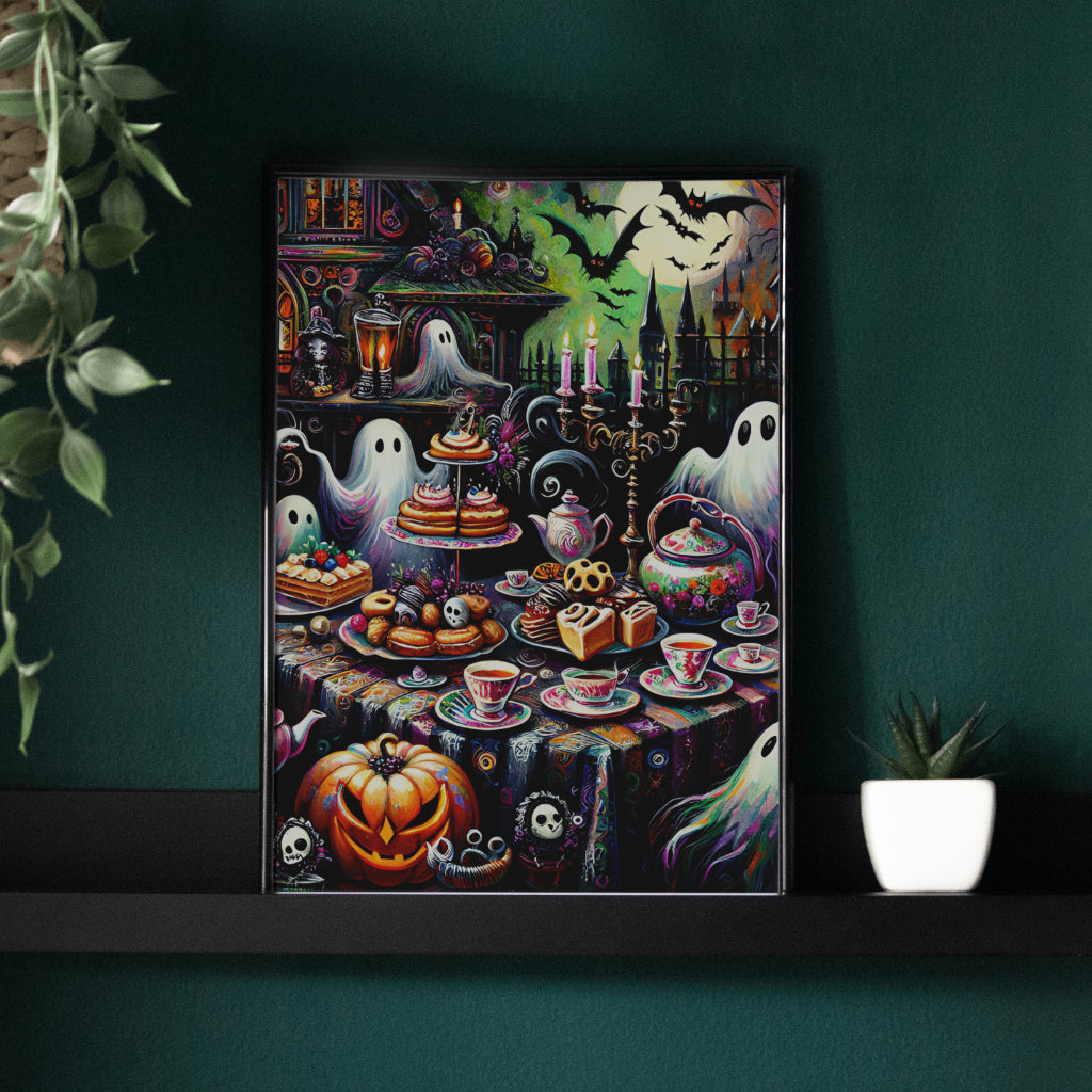 Haunted Tea Party - Gothic Framed Matte Canvas Print