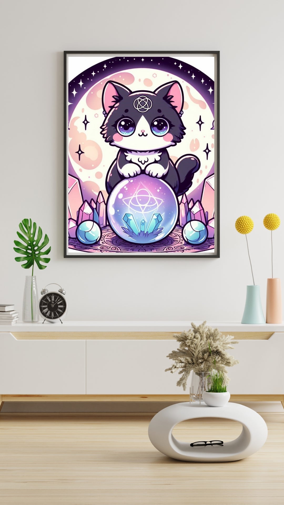 Kawaii Witches Cat - Gothic Framed Matte Canvas Print
