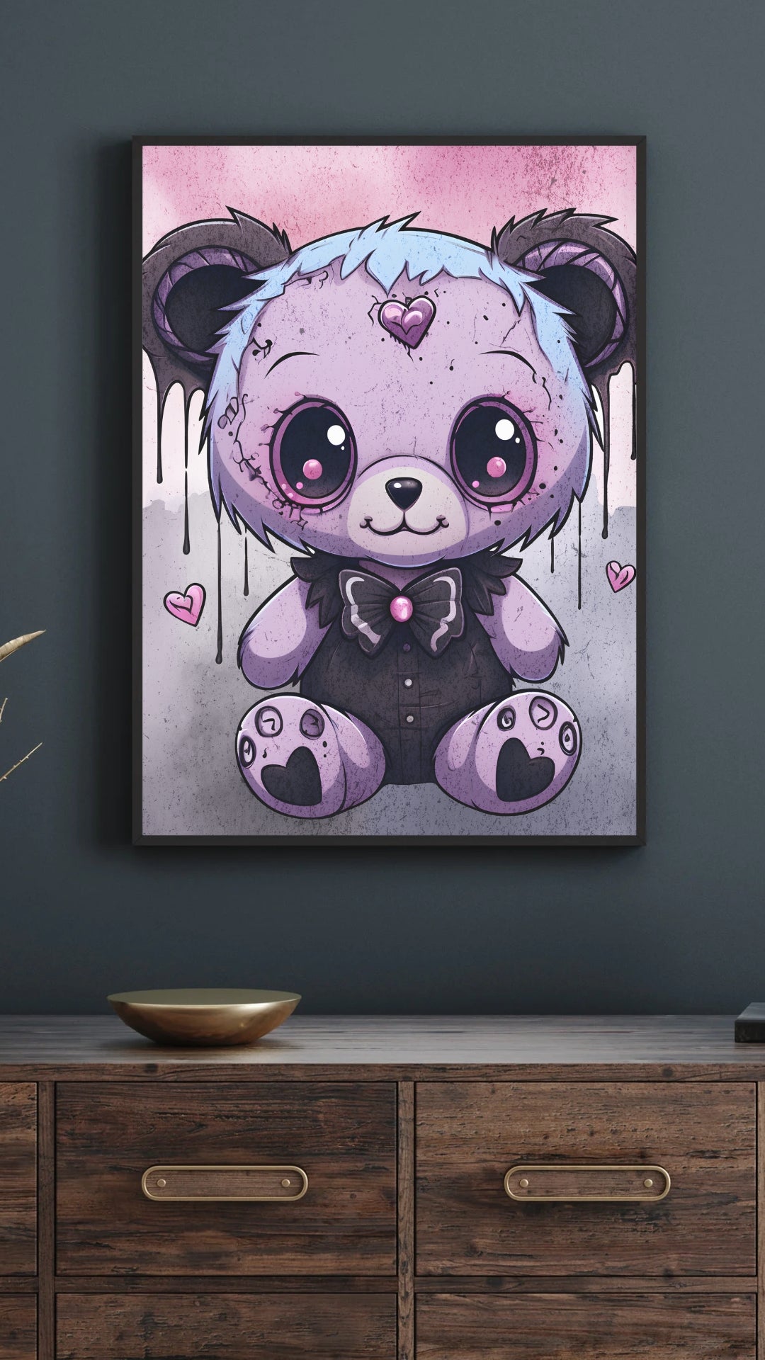 Ethereal Heart Teddy - Gothic Framed Matte Canvas Print