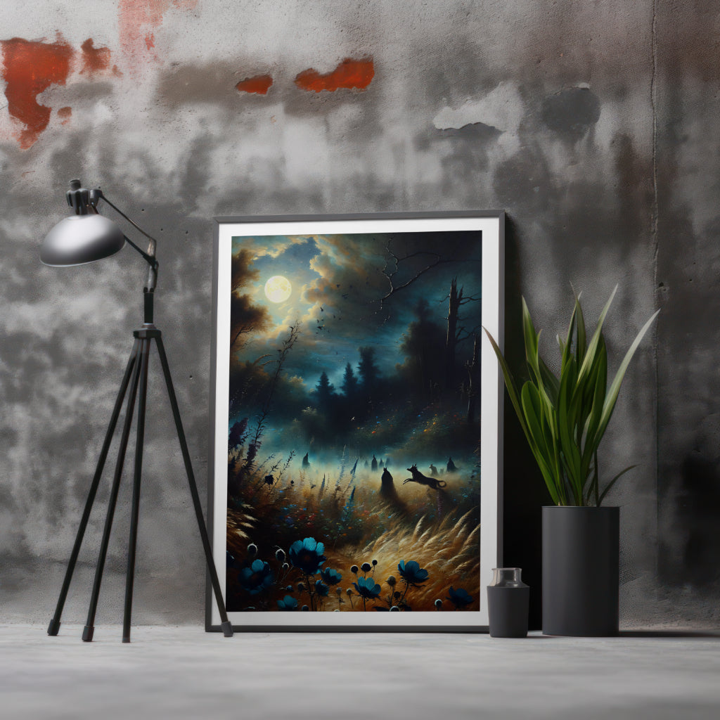 Moonlit Meadow Magic - Framed Canvas Wall Art