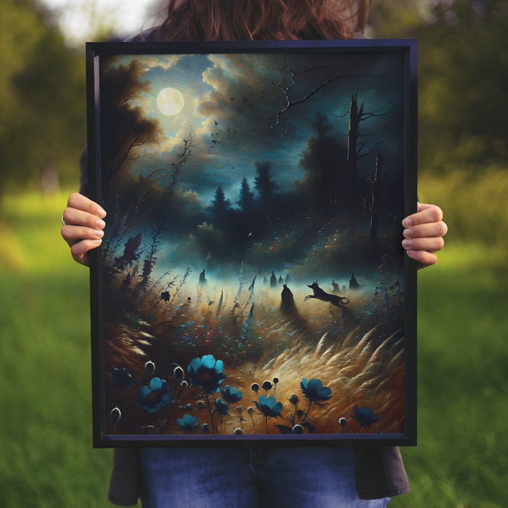 Moonlit Meadow Magic - Framed Canvas Wall Art
