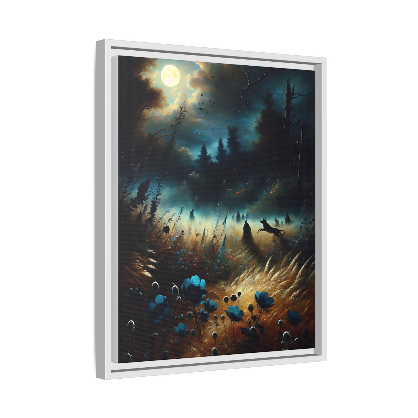 Moonlit Meadow Magic - Framed Canvas Wall Art