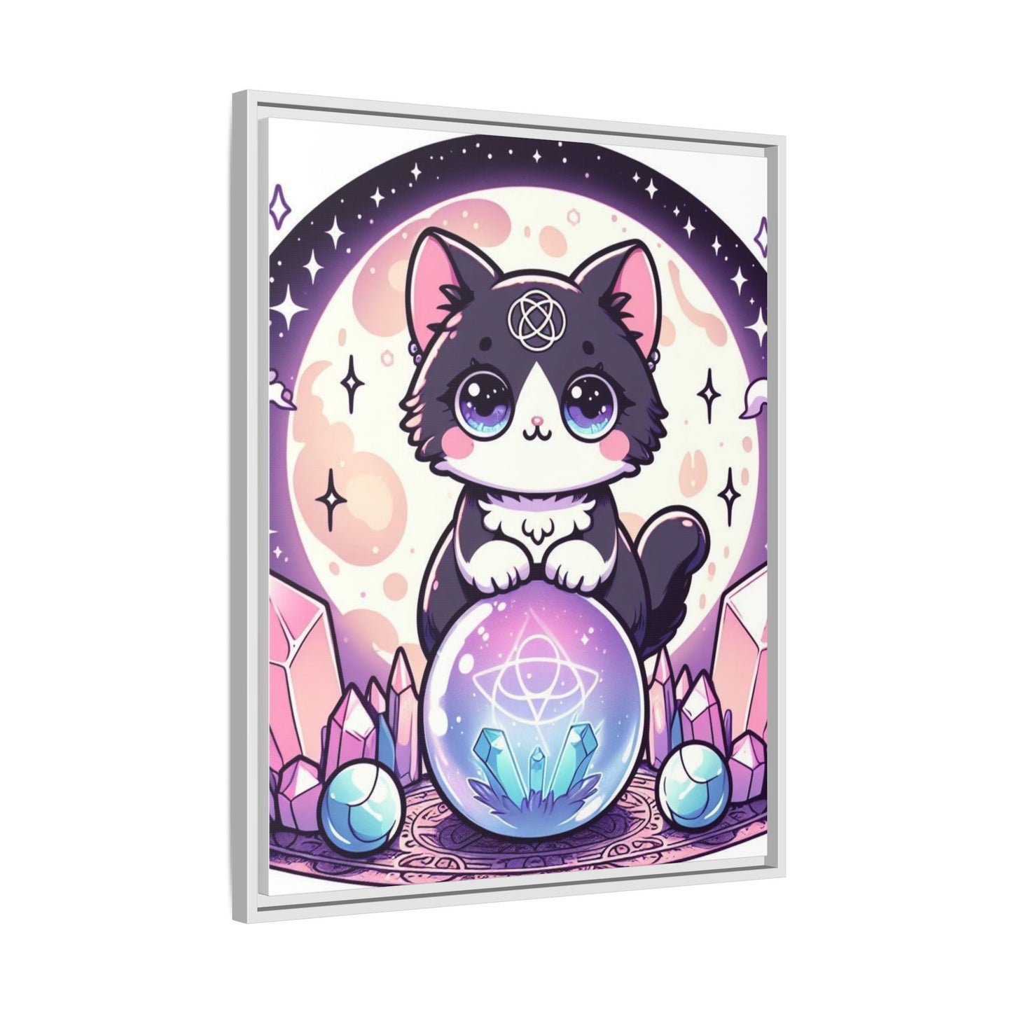 Kawaii Witches Cat - Gothic Framed Matte Canvas Print
