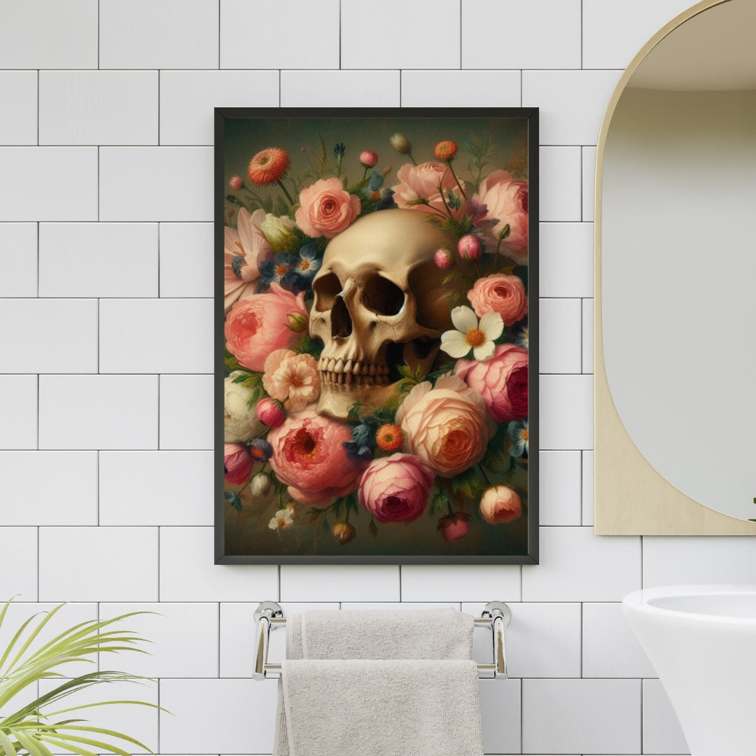 Death in Bloom - Gothic Framed Matte Canvas Print