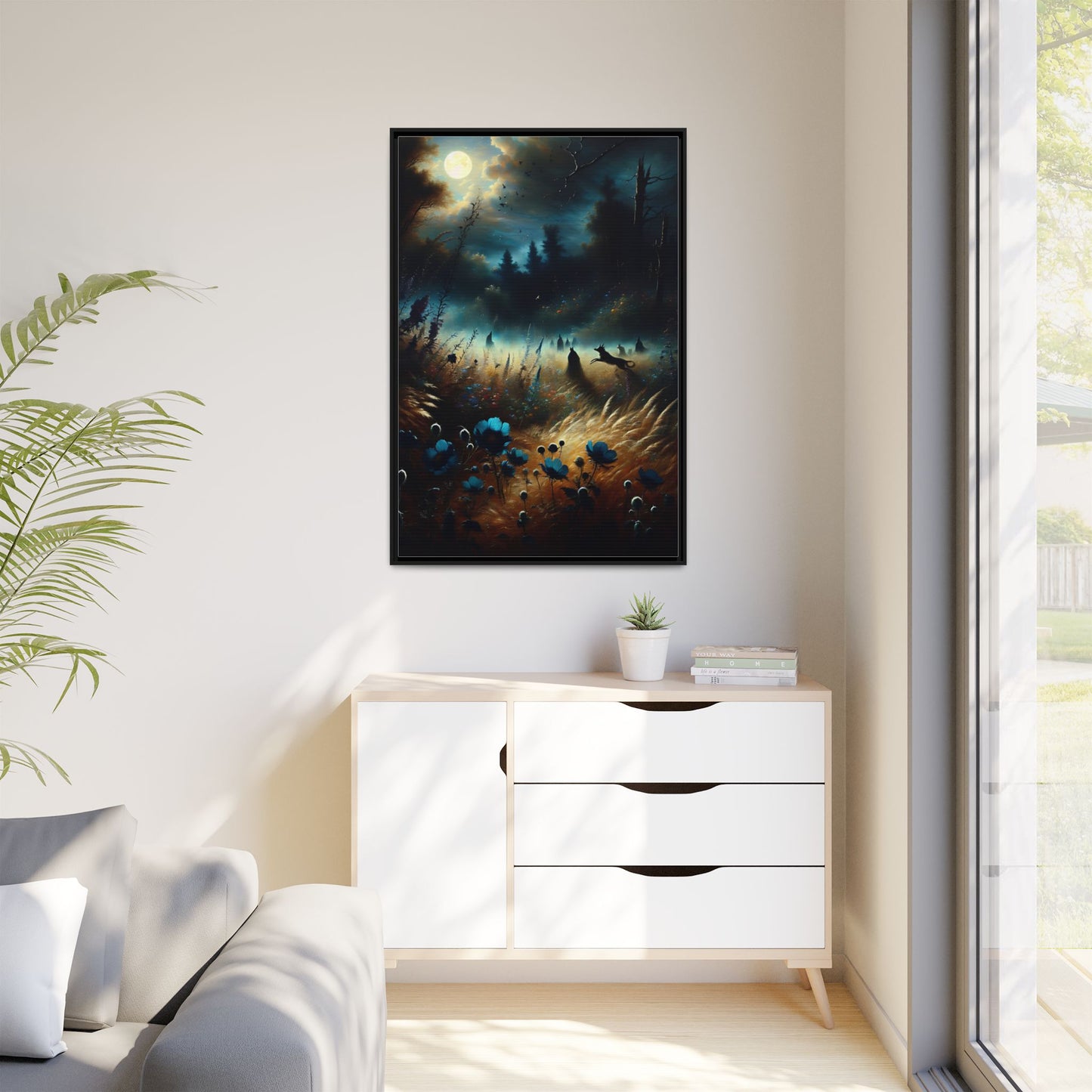 Moonlit Meadow Magic - Framed Canvas Wall Art