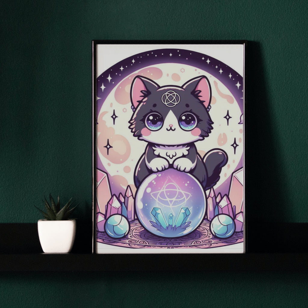 Kawaii Witches Cat - Gothic Framed Matte Canvas Print