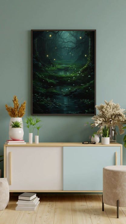 Fireflies and Flowers - Gothic Framed Matte Canvas Print
