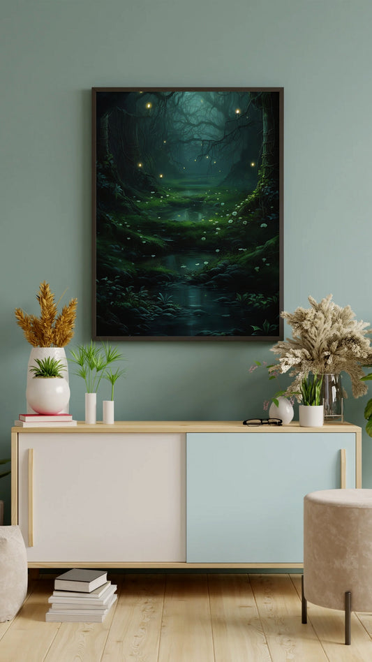 Fireflies and Flowers - Gothic Framed Matte Canvas Print