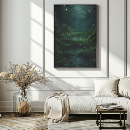 Fireflies and Flowers - Gothic Framed Matte Canvas Print