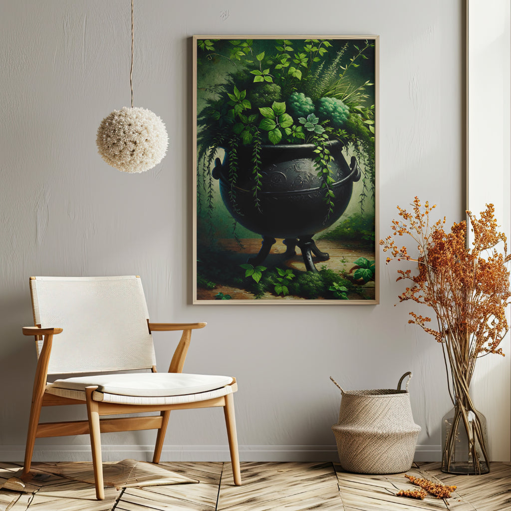Enchanted Cauldron Garden - Framed Matte Canvas Print