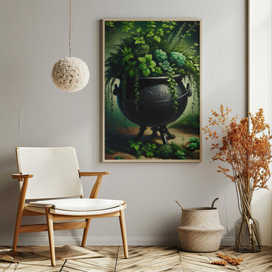 Enchanted Cauldron Garden - Framed Matte Canvas Print