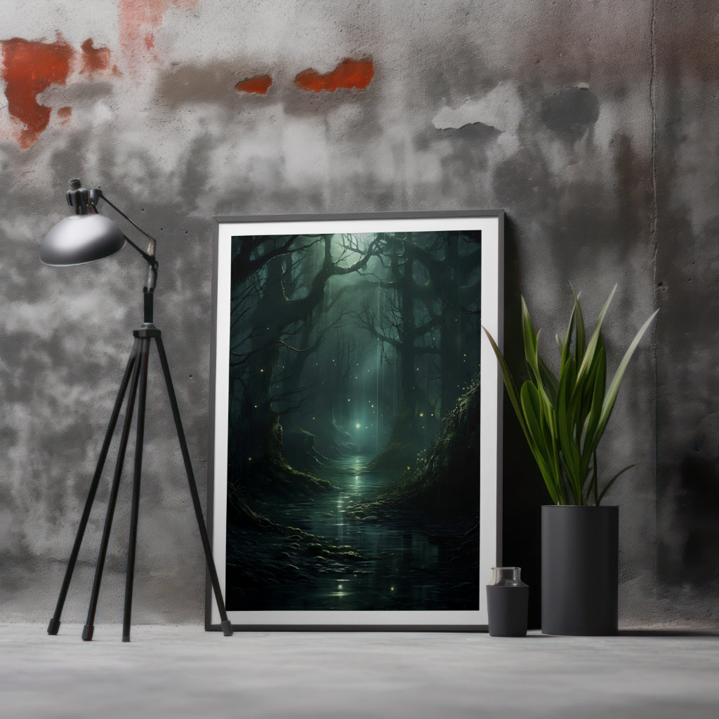 Forest River - Gothic Framed Matte Canvas Print