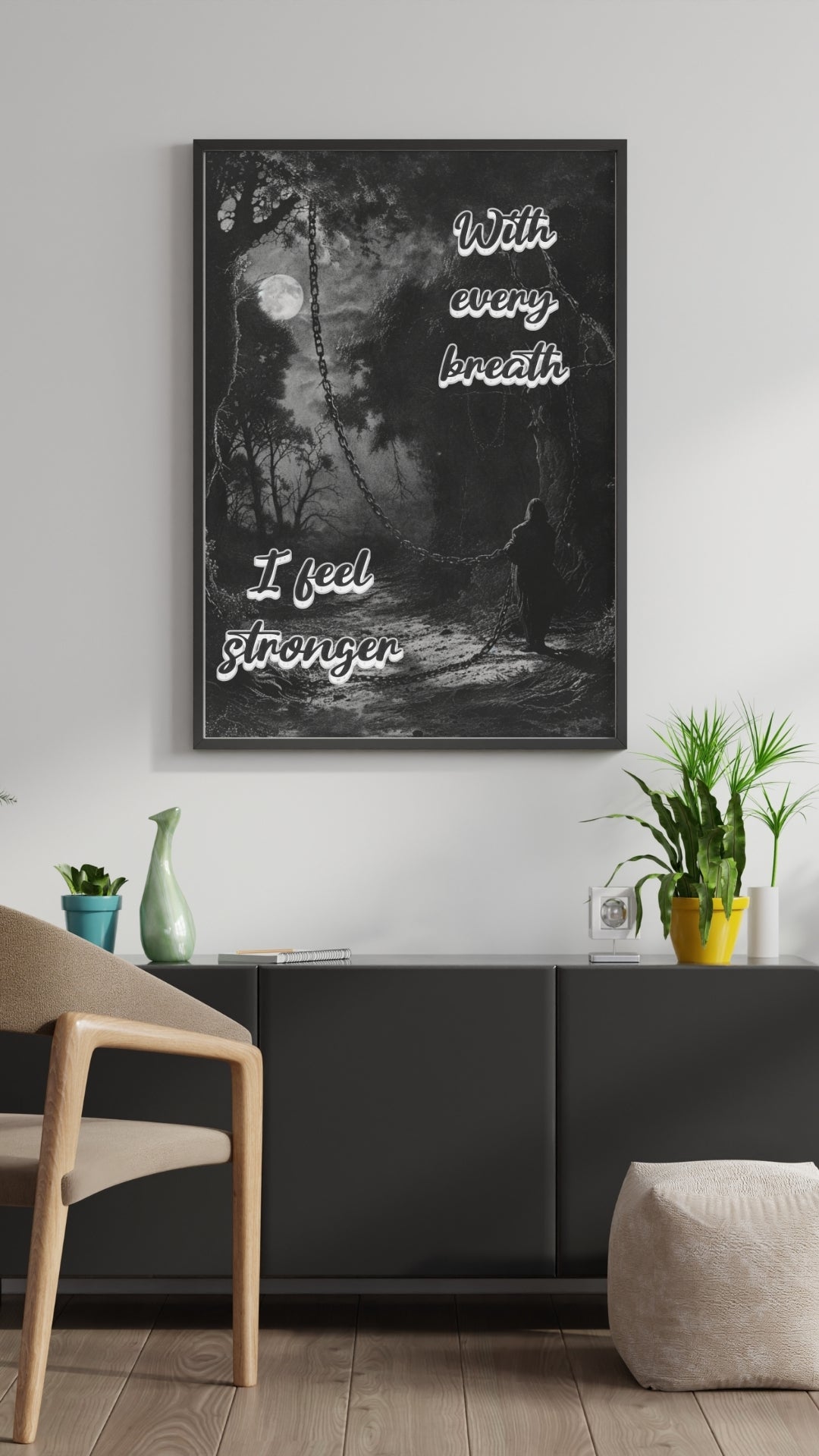 With Every Breath - Gothic Positive Affirmation Framed Matte Canvas Print