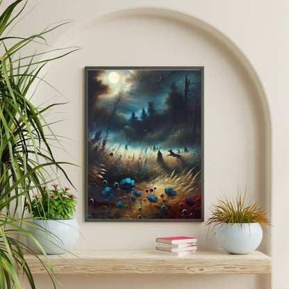 Moonlit Meadow Magic - Framed Canvas Wall Art