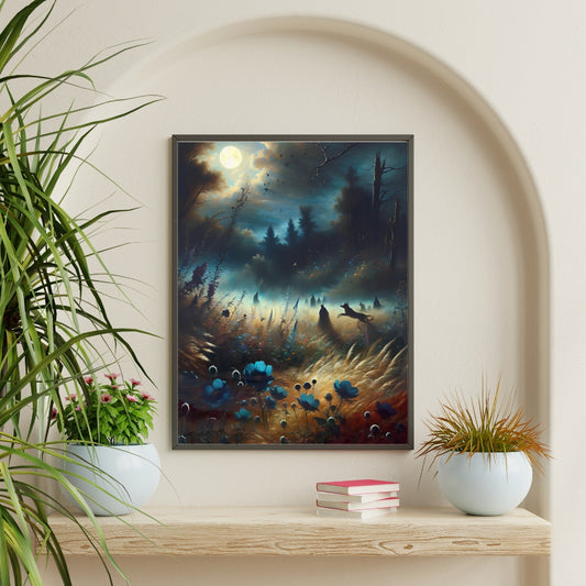 Moonlit Meadow Magic - Framed Canvas Wall Art