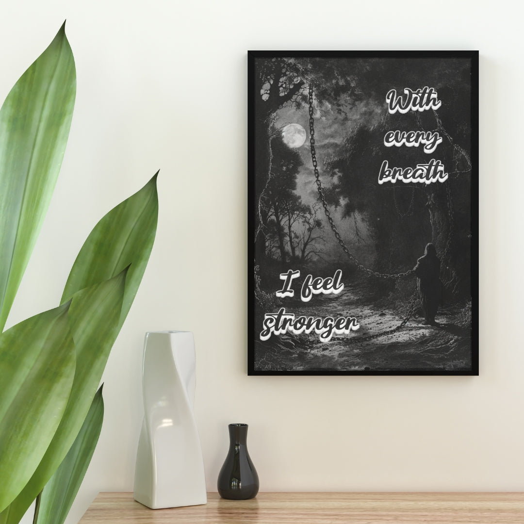With Every Breath - Gothic Positive Affirmation Framed Matte Canvas Print