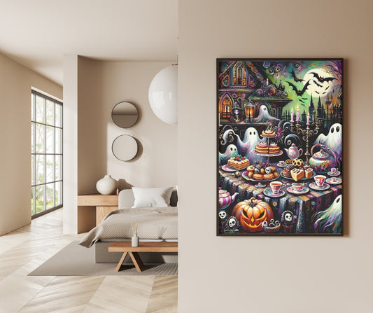 Haunted Tea Party - Gothic Framed Matte Canvas Print