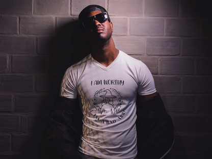 I Am Worthy - Unisex Jersey Short Sleeve V-Neck Tee - Gothic Positive Affirmation