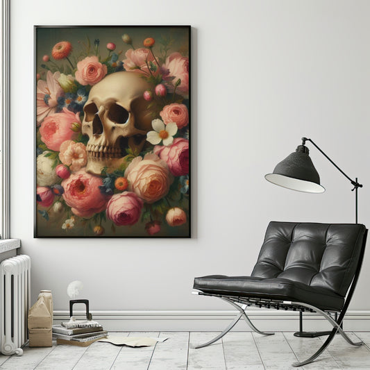 Death in Bloom - Gothic Framed Matte Canvas Print