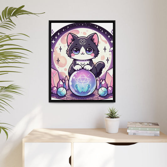 Kawaii Witches Cat - Gothic Framed Matte Canvas Print